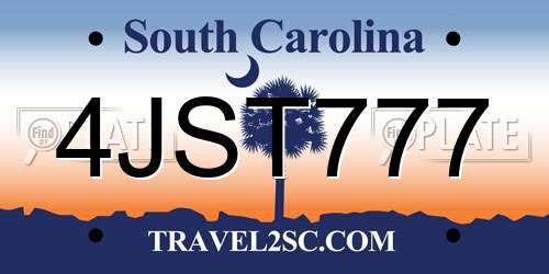 4JST777 South Carolina License Plate