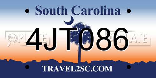 4JT086 South Carolina License Plate