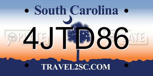 4JTD86 South Carolina License Plate