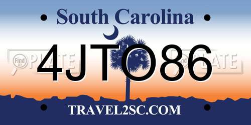 4JTO86 South Carolina License Plate