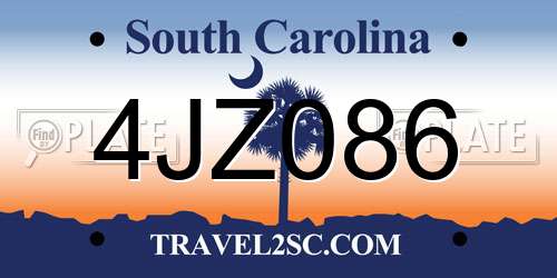 4JZ086 South Carolina License Plate