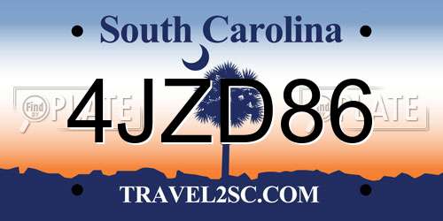 4JZD86 South Carolina License Plate