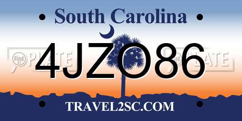 4JZO86 South Carolina License Plate