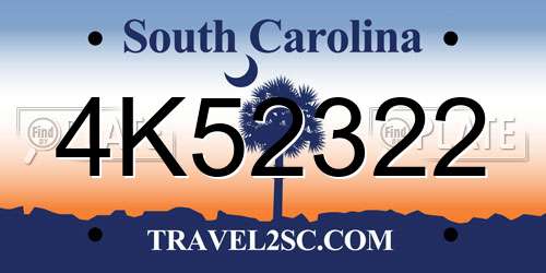 4K52322 South Carolina License Plate