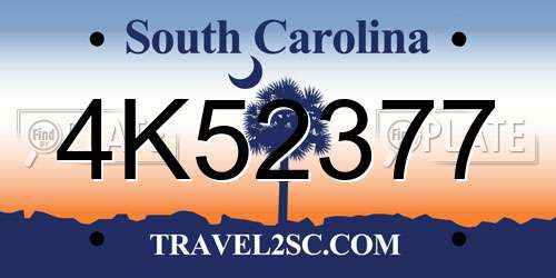 4K52377 South Carolina License Plate