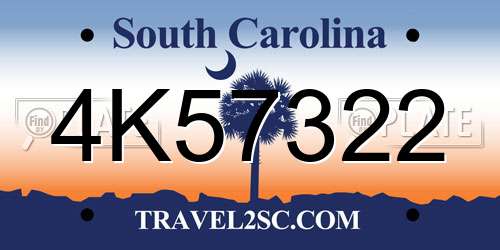 4K57322 South Carolina License Plate