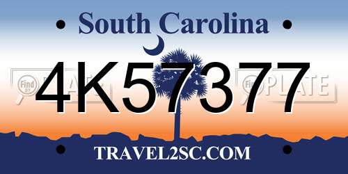 4K57377 South Carolina License Plate