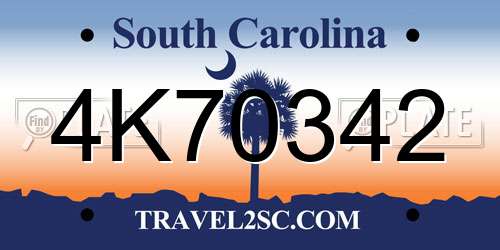 4K70342 South Carolina License Plate