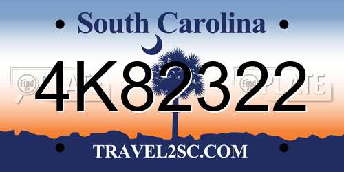 4K82322 South Carolina License Plate