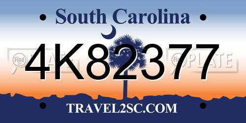 4K82377 South Carolina License Plate