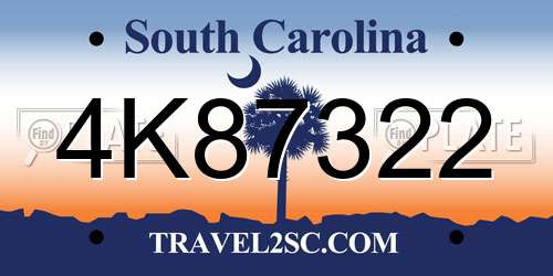 4K87322 South Carolina License Plate