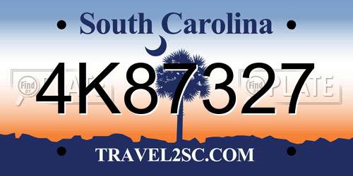 4K87327 South Carolina License Plate