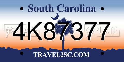 4K87377 South Carolina License Plate
