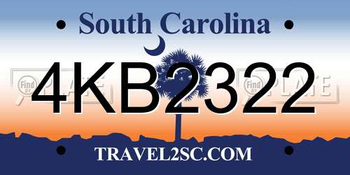 4KB2322 South Carolina License Plate