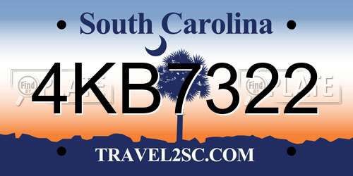 4KB7322 South Carolina License Plate