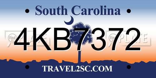 4KB7372 South Carolina License Plate