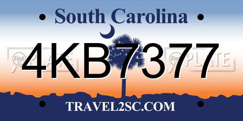 4KB7377 South Carolina License Plate