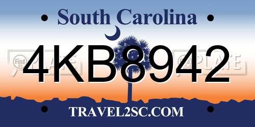 4KB8942 South Carolina License Plate