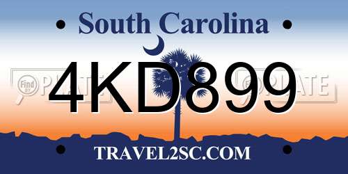 4KD899 South Carolina License Plate