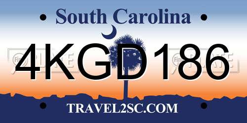 4KGD186 South Carolina License Plate