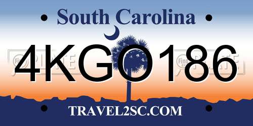 4KGO186 South Carolina License Plate