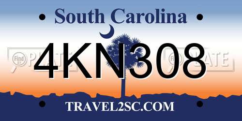 4KN308 South Carolina License Plate