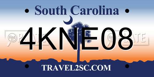 4KNE08 South Carolina License Plate
