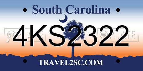4KS2322 South Carolina License Plate