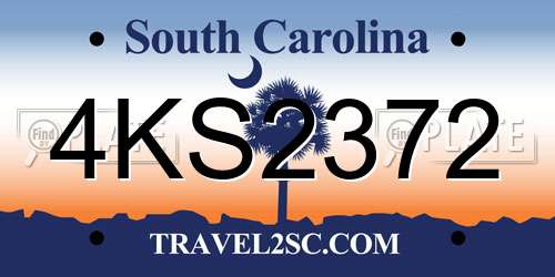 4KS2372 South Carolina License Plate