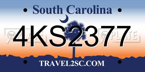 4KS2377 South Carolina License Plate