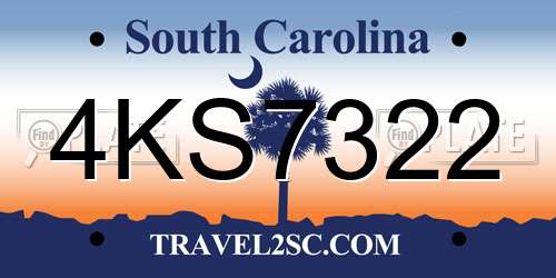 4KS7322 South Carolina License Plate