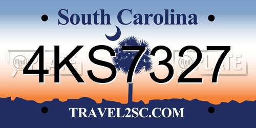 4KS7327 South Carolina License Plate
