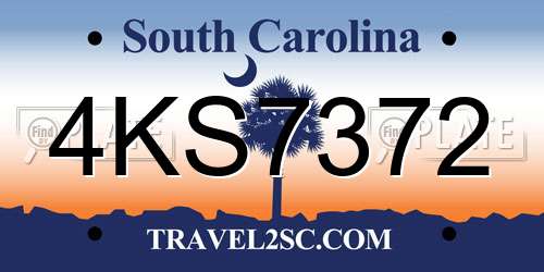 4KS7372 South Carolina License Plate