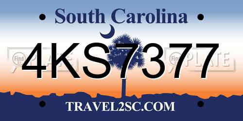 4KS7377 South Carolina License Plate