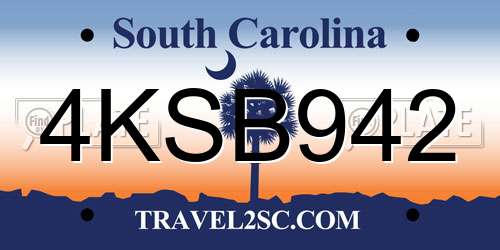 4KSB942 South Carolina License Plate