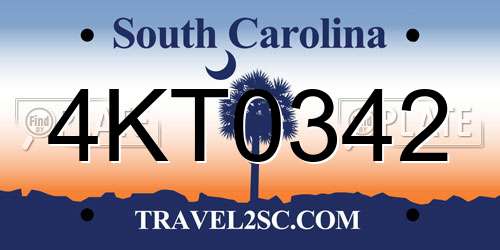 4KT0342 South Carolina License Plate