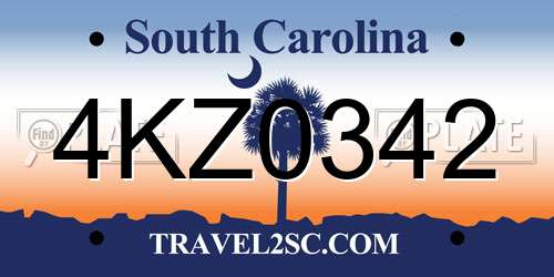4KZ0342 South Carolina License Plate