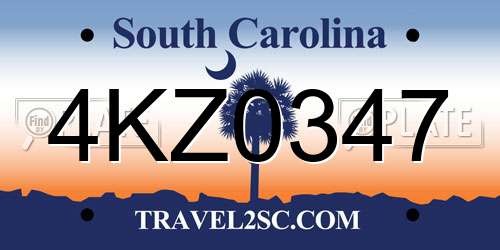 4KZ0347 South Carolina License Plate
