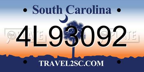 4L93092 South Carolina License Plate