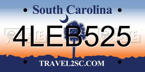 4LEB525 South Carolina License Plate
