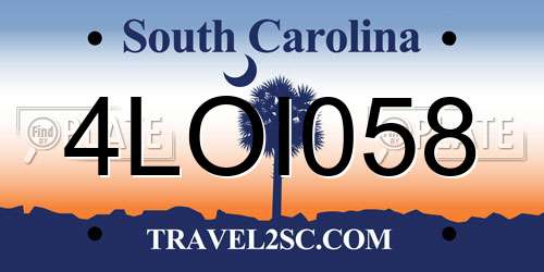 4LOI058 South Carolina License Plate