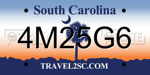 4M25G6 South Carolina License Plate