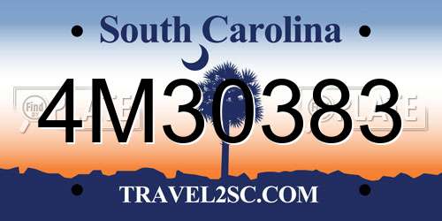 4M30383 South Carolina License Plate