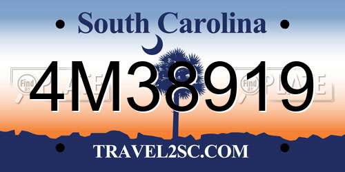 4M38919 South Carolina License Plate