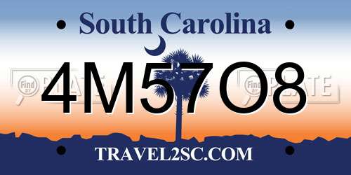 4M57O8 South Carolina License Plate
