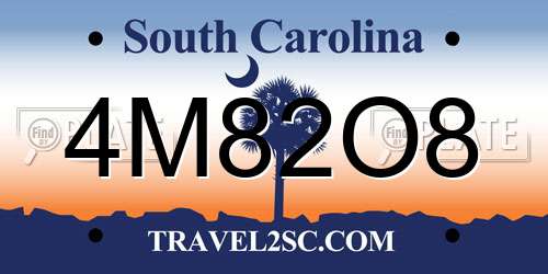 4M82O8 South Carolina License Plate