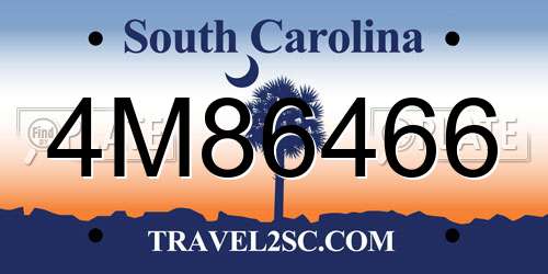 4M86466 South Carolina License Plate