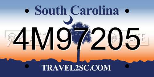 4M97205 South Carolina License Plate