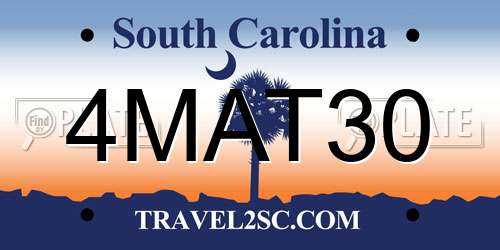 4MAT30 South Carolina License Plate