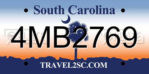 4MB2769 South Carolina License Plate